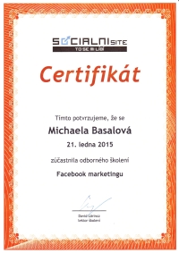 Certifikát o školení Facebook marketingu od Davida Lörincze